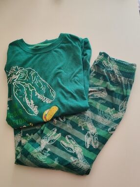 Set Pajamas Kids Long-Sleeve Teal Dinosaur Taco Graphic Tee